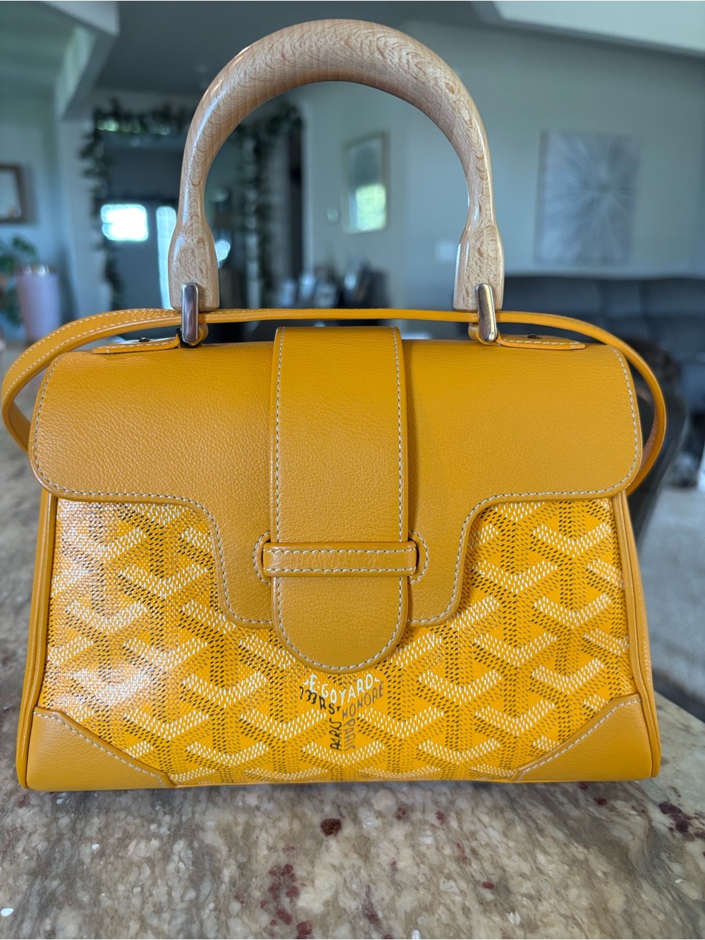 Goyard Mustard Yellow Saigon Mini Satchel with Wood Top Handle